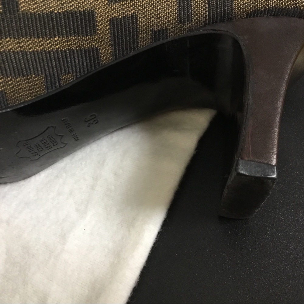 Fendi Brown FF Logo Square-Toe Slip-On Heels - Picture 15 of 15